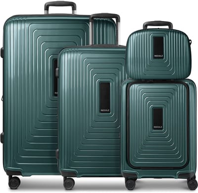 Redolz Essentials14 4-wiel kofferset Beautycase 4st met uitklapbaar laptopvak - Harde bagage - TSA slot - pearl-green metallic