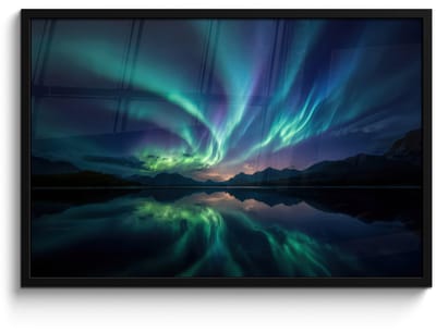 Poster in lijst - Fotolijst 90x60 cm - Posters - Noorderlicht - Kleurrijk - Bergmeer - Posterlijst zwart - Decoratie - Wanddecoratie woonkamer - Muurdecoratie slaapkamer