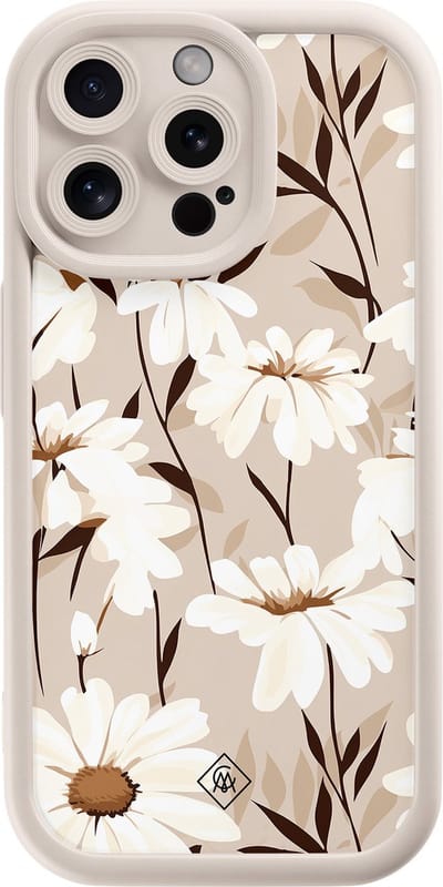 Casimoda® hoesje - Geschikt voor iPhone 15 Pro Max - In Bloom - Effen telefoonhoesje met lensbescherming - Siliconen/TPU - Backcover - Bruin/beige