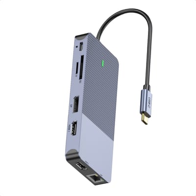 M-TECK - Portable USB-C Docking Station - USB-C Hub - 2 x HDMI - 1 x Displayport - Ethernet Aansluiting - Audio Aansluiting - 2 x USB A - Micro/SD Kaartlezer - USB-C ingang voor oplader (100W) - Geschikt voor 3 x 4K schermen voor MacBook en Laptop