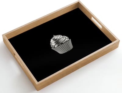 Dienblad hout 50x35 cm - Schootdienblad - Cupcake - Luxueus - Zilver - Borrelplank rechthoek - Plateau dienbladen