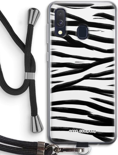 Case Company® - Hoesje met koord geschikt voor Samsung Galaxy A40 hoesje met Koord - Zebra pattern - Telefoonhoesje met Zwart Koord - Bescherming aan alle Kanten en Over de Schermrand
