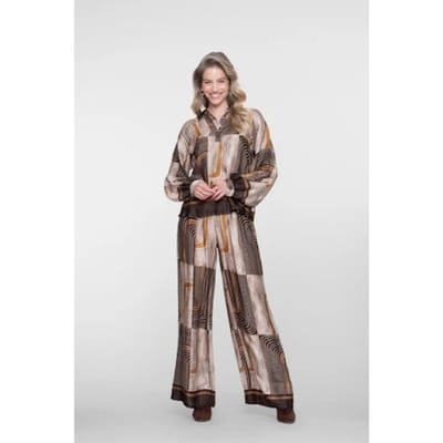 Geisha 61576-70 775 pants satin aop brown/sand