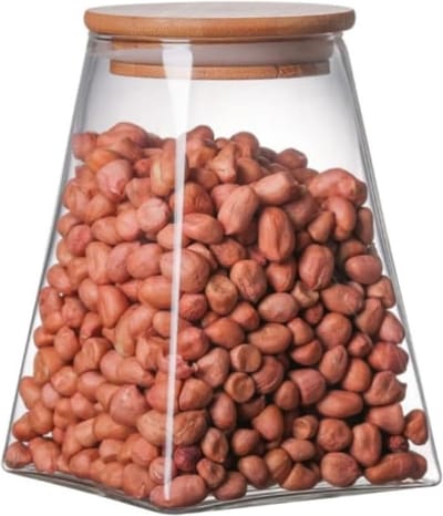 Igoods Voorraadpot - Driehoekige Voorraadpot - Glazen Voorraadpot - Luchtdicht - Houten Deksel - 12cm