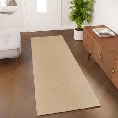 Tapiso Mono Loper Kleed Beige Effen Gang Laagppolig Vloerkleed Maat- 70x100