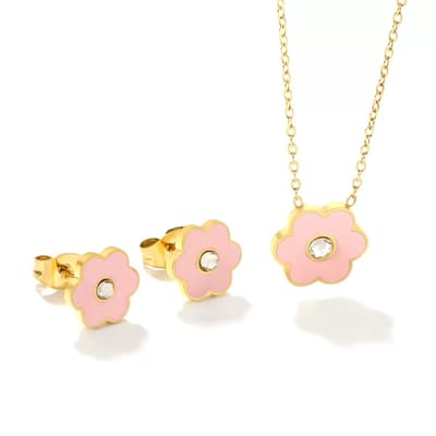 WeLoveSilver - sieradenset chirurgisch staal - roze bloem - meisje - 6 cm