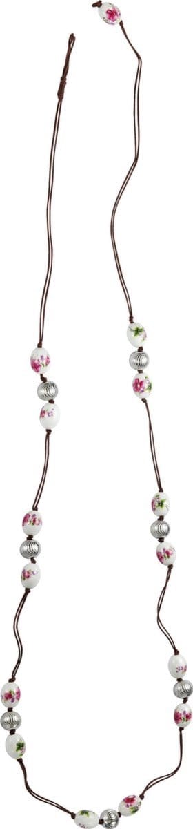 Behave - Lange ketting met kralen en bloemetjes print - 110 cm - Mode sieraden