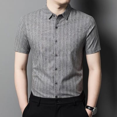 Chemise à manches courtes pour hommes en lin Simple, nouveau produit d'été, Polo décontracté à rayures fines pour hommes d'âge moyen 3XL gray