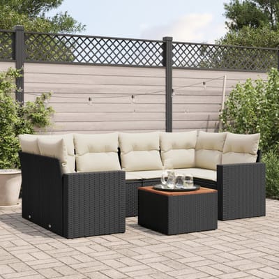 vidaXL - 7-delige - Loungeset - met - kussens - poly - rattan - zwart