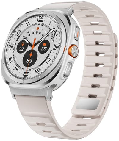 Luxe siliconen bandje - geschikt voor Samsung Galaxy Watch Ultra / Ultra 2025 47mm - premium magnetisch bandje met druksluiting - zilver starlight