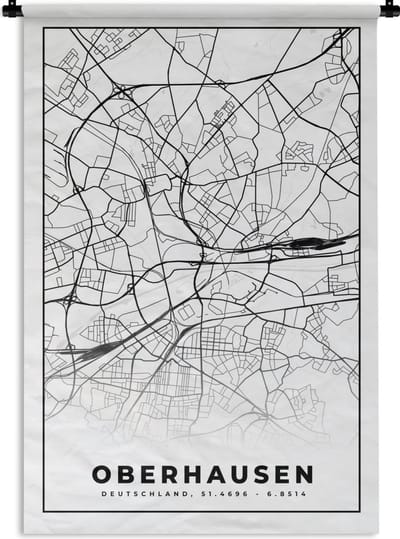 Wandkleed - Wanddoek - Kaart - Oberhausen - Stadskaart - Plattegrond - 120x180 cm - Wandtapijt