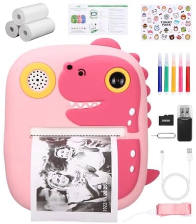 Zaxiva Instant Camera for Kids, 1080P 2.4 Inch Instant Camera for Kids with 32G Card, 3x Printer Paper, 32GB Card, Digital Camera for Kids, 5 Colored Pens, 3-12 Years, Boys and