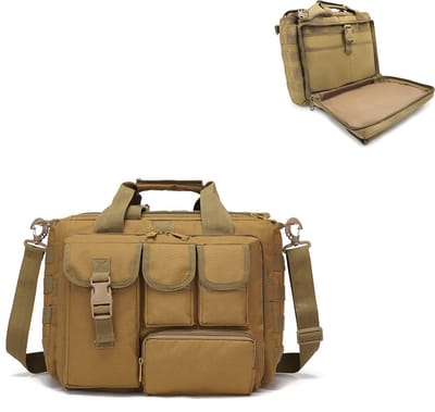 KZQ Tactische studenten laptop computer tas 15.6 inch - Stevige militaire briefcase voor werk kamperen en dagelijks gebruik - Modderbruin
