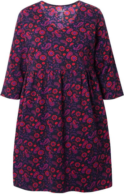 Ulla Popken - Dames - Jersey jurk A-lijn V-hals 3/4-mouwen - Zwart - Maat 54+