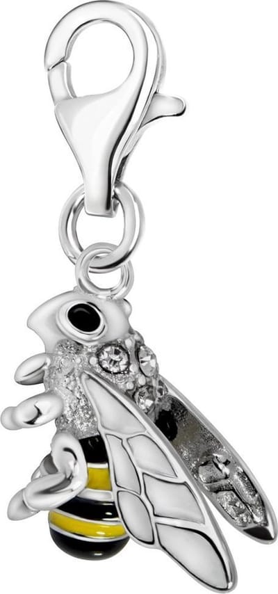 Quiges – Charm – Hanger - 3D Bij - Verzilverd - karabijnslot - geschikt - voor - Bedelarmband - QHC190
