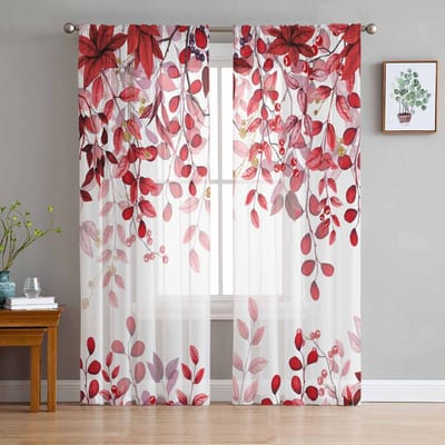 Abstract Saliegroene Bladeren Takken Transparante Gordijnen ideaal voor Woonkamer Decoratie Raambekleding Keuken Tule Voile Organza Gordijnen W135 x H115cm x1&Grommet Top