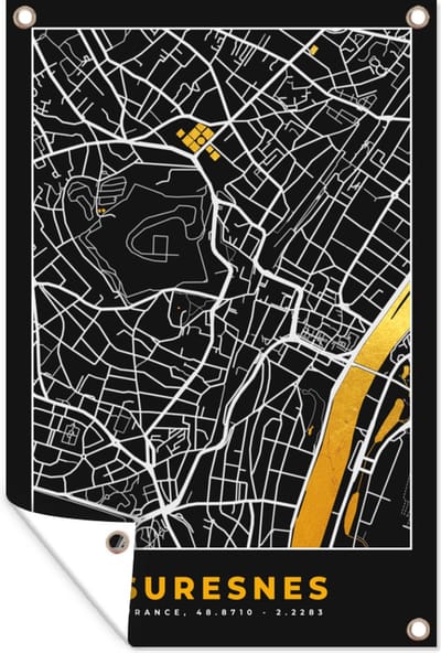 Muurdecoratie Frankrijk - Suresnes - Stadskaart - Kaart - Plattegrond - 120x180 cm - Tuinposter - Tuindoek