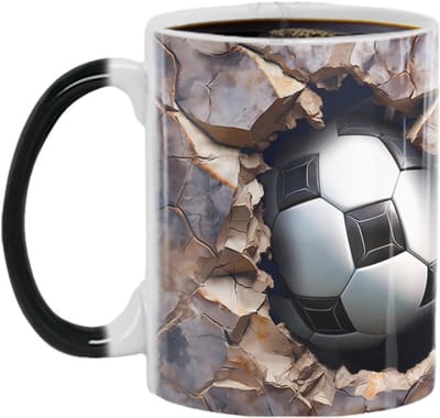 Voetbal Koffiemok - Sport Mok - Warme Drank Drinken - Kleurveranderend Design - 350 ml - Zwart
