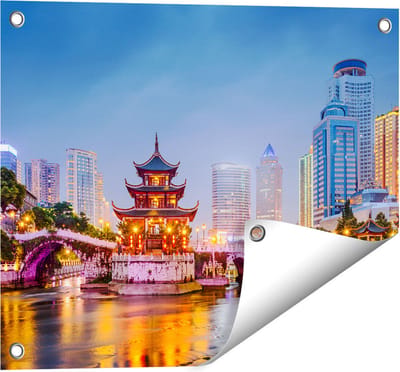 Gards Tuinposter Rivier bij Stad Guiyang in China - 50x40 cm - Tuindoek - Tuindecoratie - Wanddecoratie buiten - Tuinschilderij