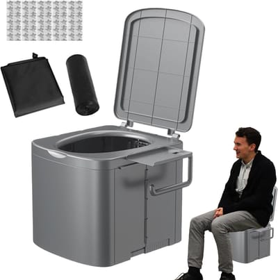 Draagbaar Toilet - Opvouwbaar WC - Kamperen en Reizen - Geïntegreerde Zijopslag - Compact Opvouwbaar - Grijs