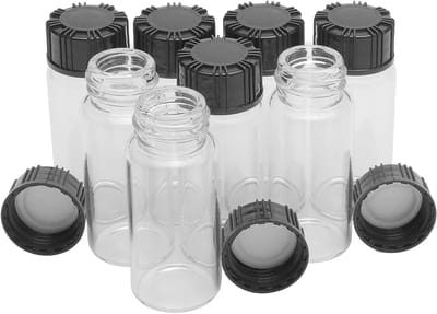 Set van 8 glazen monsterflesjes van 10ml met zwarte schroefdop - Transparante laboratoriumvials voor opslag en monsters