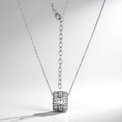 Cavill - 925 Sterling Zilver Halsketting met Witte Topaas 1 101 ct - Rondgeslepen Pavé Zirkonia Hanger - Verstelbaar 40-45 cm