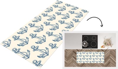 Keukenloper - Loper keuken - Vintage - Anker - Strand - Zee - Patronen - 120x50 cm - Keukenloper vinyl