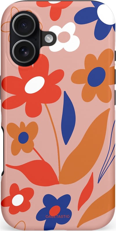 Casetastic hoesje geschikt voor Apple iPhone 17 - MagSafe - Dubbellaagse bescherming - Vormen in bloei - Fashion Case - Perzik Rood Donkerblauw