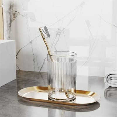 Luxe Gestreept Mondwaterbeker Draagbare Ronde Tandenborstelhouder Beker Kleurrijke Transparante Tandenborstel Opbergbeker Badkamer Wasgereedschap 401-500ml
