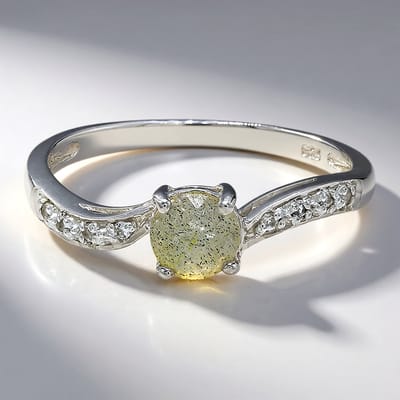 Cavill - Elegante Zilveren Ring - 925 Sterling Zilver - 0,4 ct Spectroliet Rond Geslepen - 8 Witte Topaas Pavé - Damesring Maat 17