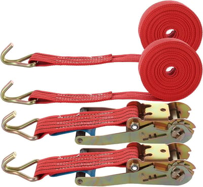 Spanbanden met Haken - Sjorbanden - Transport Beveiligen - 4 Delige Set - 600 cm Lengte - Rood