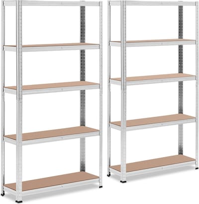 Stellingkast - 90 x 30 x 180 cm - voor 5 x 175 kg - Grijs - 2 st. - MSW