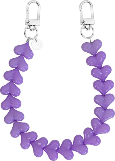 xoxo Wildhearts telefoonkoord - Funky Hearts Charm Cord (purple) - Geschikt voor iPhone - Geschikt voor Samsung - Universeel Phone Cord - Telefoonketting - Bedeltje voor telefoon - Telefoonhanger - kralenketting - Ketting met hartjes - Paars