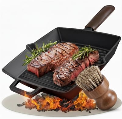 SNJY® Grillplaat Inductie - Bakplaat Inductie - Grill Apparaat - Gietijzeren Pan - 26 x 26 cm - Zwart