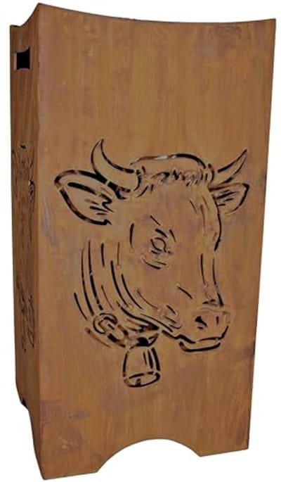 Vuurkorf met Koeienkop - Metalen Vuurschaal voor Tuin en Terras - 28 x 28 x 57 cm
