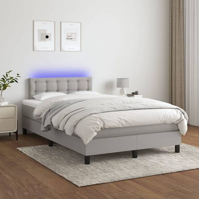 vidaXL - Boxspring - met - matras - en - LED - stof - lichtgrijs - 120x200 - cm