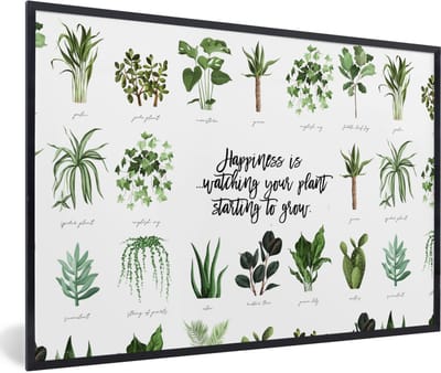 Fotolijst incl. Poster - Quotes - Spreuken - Happiness is... watching your plant starting to grow - 60x40 cm - Posterlijst