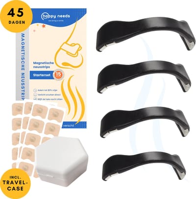 HAPPY NEEDS® Magnetische Neusstrips - Anti Snurk - incl. Travelcase - Neuspleisters - Neusspreider - Beter slapen en sporten - Huidvriendelijk - Ideaal bij verkoudheid - 45 dagen voorraad - zwart