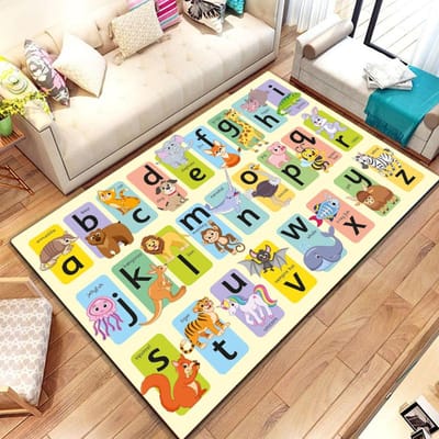 ABC Cartoon Alfabet Kinderen Kruipen Kinderen Speelkamer Vroegschoolse Educatie Gebiedskleed, Tapijt voor Woonkamer Slaapkamer Bank, speelmatten 40x60cm