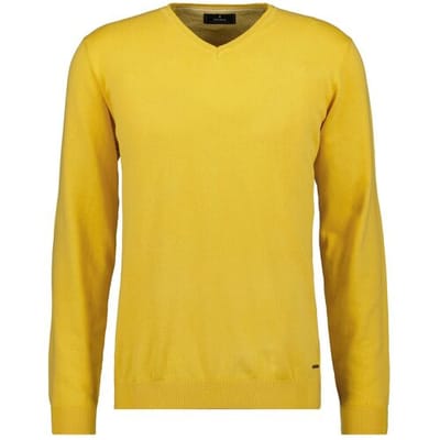 Ragman Trui V-Neck Supersoft Cotton Cashmere Knitted Elbow Patches Lemon Yellow / male