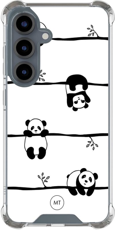 Hoesje (shockproof) geschikt voor Samsung Galaxy S25 - Panda - Extra sterke case - TPU/polycarbonaat - Print - Zwart, Wit, Transparant