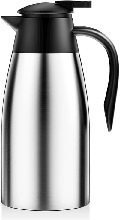 GELLDG Thermoskan Karaffen voor warme dranken - 2L Capaciteit - 24u Langdurige Warmtebehoud, Strakke Afdichting, Uniek Design - Geschikt voor Koffiezetapparaat, Theepot en Waterkoker - Metaal - Zilver