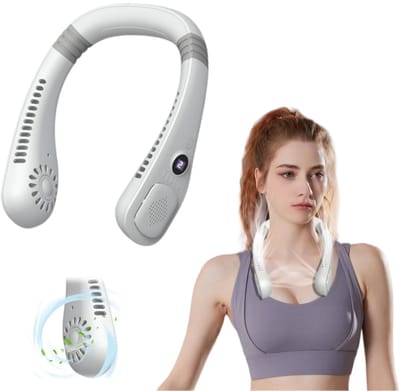 Draagbare nekventilator – Ontwerp zonder bladen – Om de nek te dragen – 3 snelheidsstanden – 360° draaibare draagbare nekventilator – Via USB oplaadbare nekventilator met digitaal display – Geschikt voor thuis, op kantoor, buitenshuis en op reis