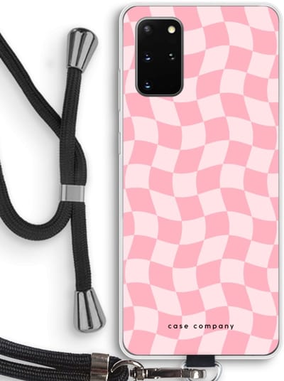 Case Company® - Hoesje met koord geschikt voor Samsung Galaxy S20 Plus hoesje met Koord - Grid Roos - Telefoonhoesje met Zwart Koord - Bescherming aan alle Kanten en Over de Schermrand
