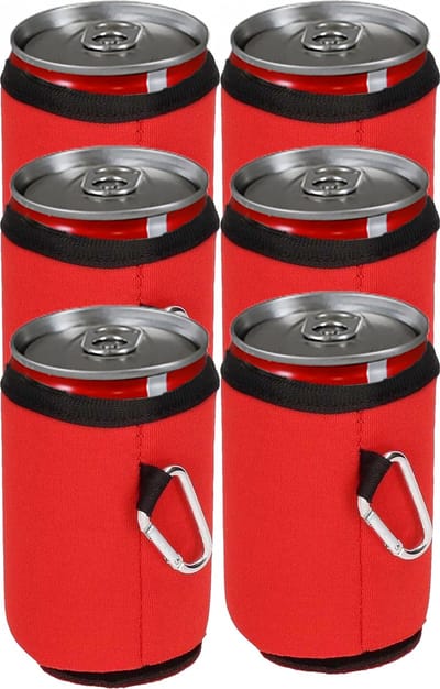 Blikjeskoeler - Drankkoeler - Thermohoes - Koelhoudhoes - 6 stuks - Karabijnhaak - Rood - Fleskoeler - Bierkoeler - Koelzak
