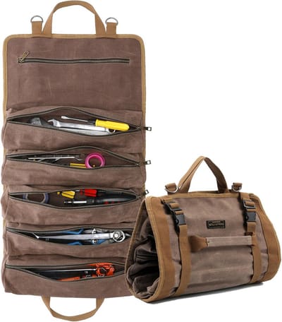 SolidKeus - Heavy Duty Tool Roll met 6 Zipper Pockets van Gewaxed Canvas