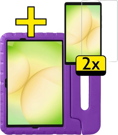 Hoes - Geschikt voor Samsung Galaxy Tab A11 Plus - Met 2x Screenprotector - Kinderhoes Shockproof Bumper - Kidsproof Case - Tablet Hoesje - Kinder Cover - Paars