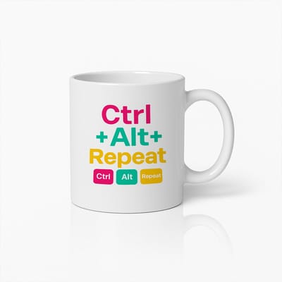 Ctrl + Alt + Repeat Mok – Leuk Cadeau voor Programmeurs – Geeky Koffiebeker voor Techliefhebbers en Kantoor