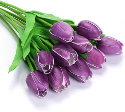 Daity 10-Pack - kunstbloemen tulpen voor buiten - verkleurt niet - anti-UV - kunstmatige plastic bloemen - simulatieplanten - geschikt voor tuin - veranda - vensterbank - bruiloften en binnenhuisdecoratie (paars)