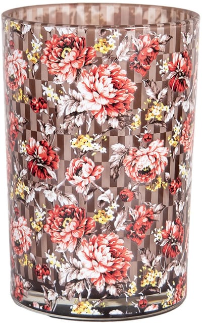 Clayre & Eef Theelichthouder Ø 12x18 cm Bruin Rood Glas Bloemen